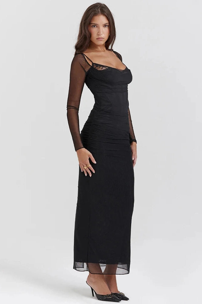 Glorol - Elegant Long Sleeve Strapless Backless Bodycon Maxi Dress