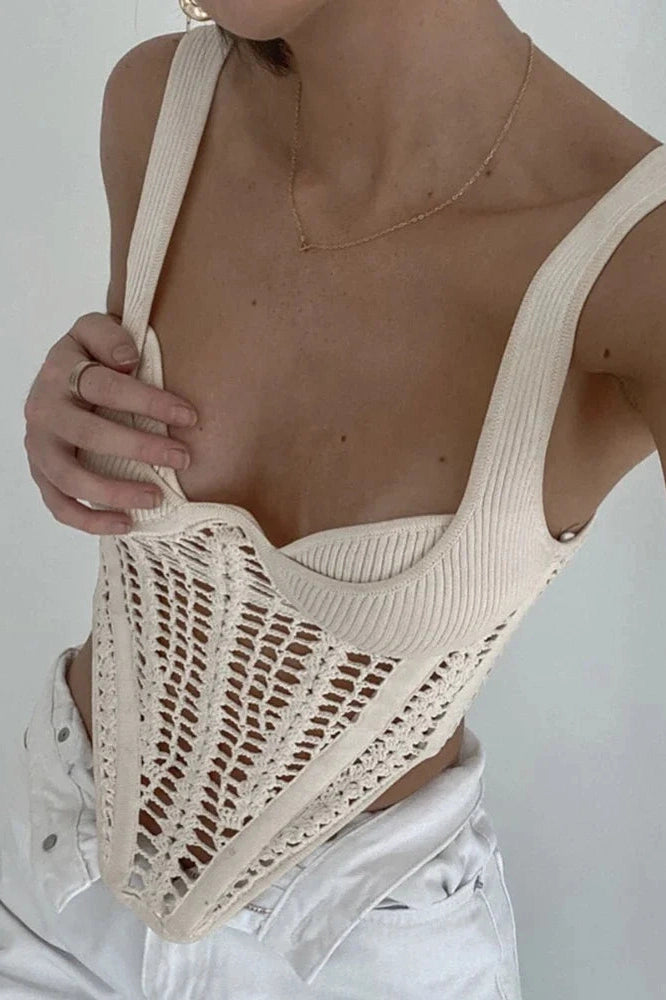 Glorol - Hollow Out Knitted Sleeveless Top