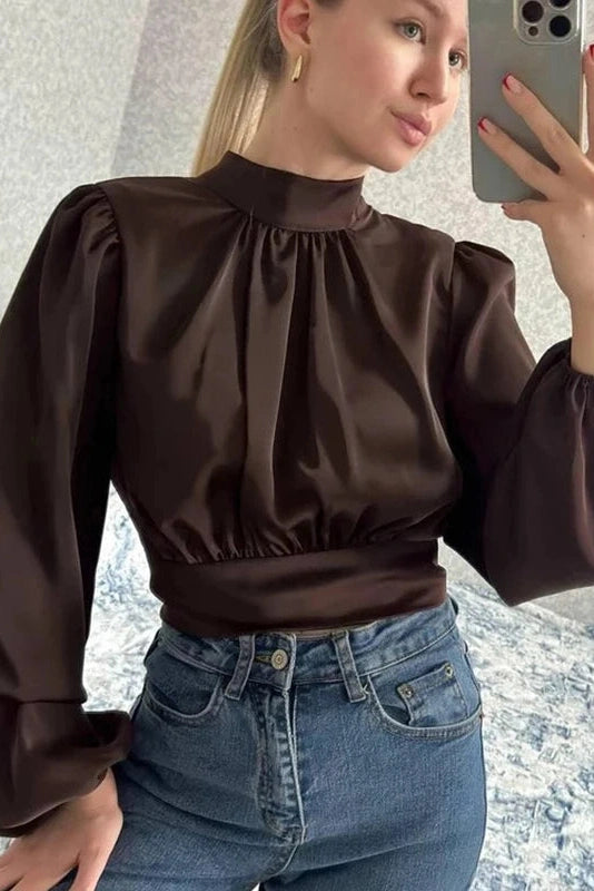 Glorol - Lace-Up Backless Long-Sleeve Top
