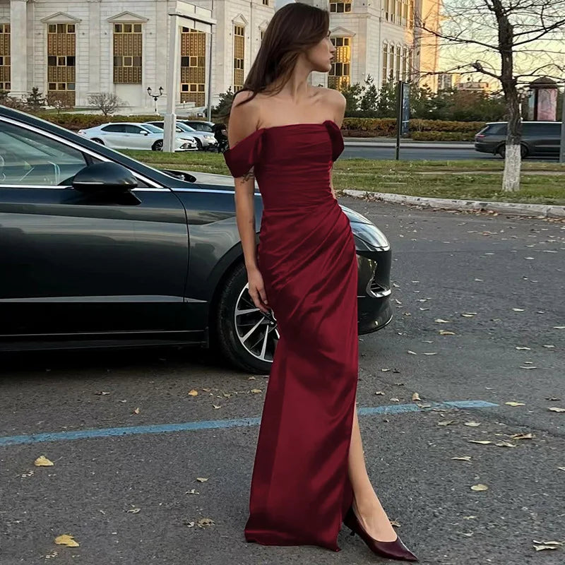 Glorol - Off Shoulder Lace Up Slim Sleeveless Maxi Dress