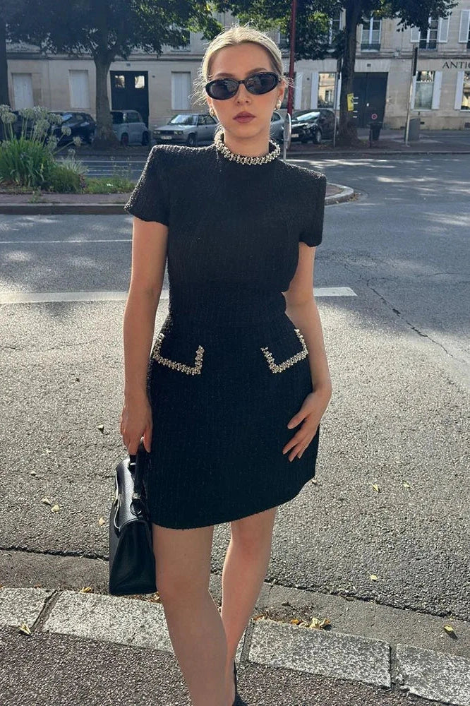 Round Neck Short Sleeve Bodycon Patchwork Mini Dress