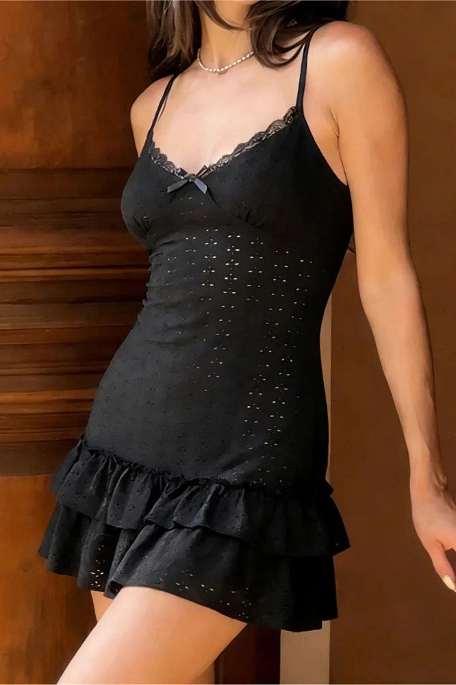 Glorol - Hollow Out Lace Backless Mini Dress