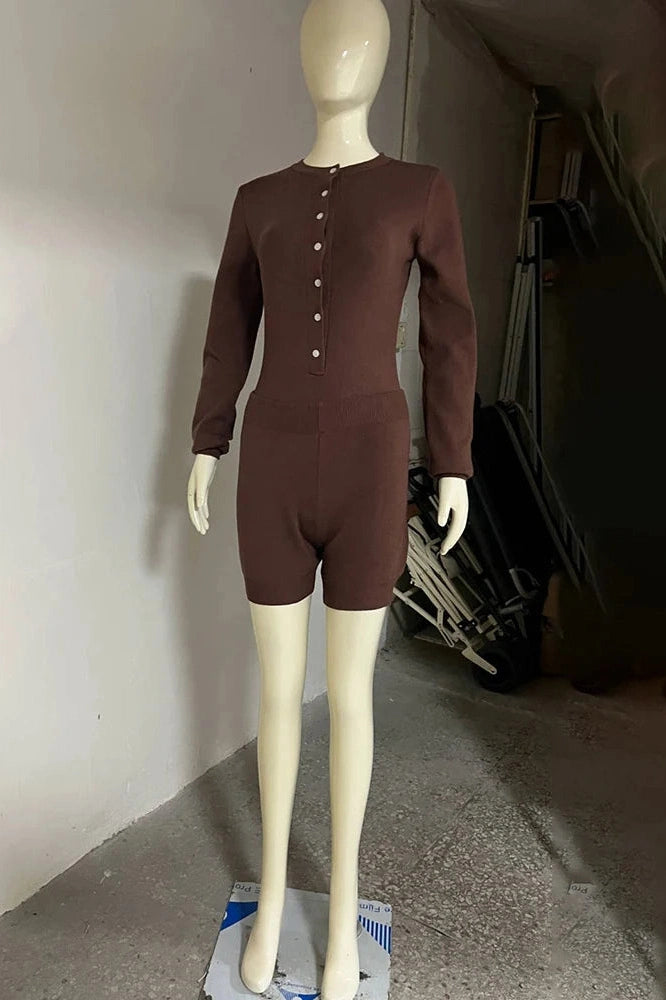 Glorol - Long Sleeve Single-Breasted High Waist Jumpsuit