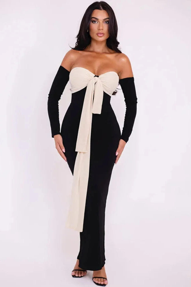 Glorol - Off-shoulder Strapless Long Sleeve Maxi Dress