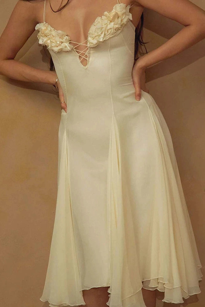 Glorol - Elegant Backless Sleeveless Slim Lace Up Midi Dress