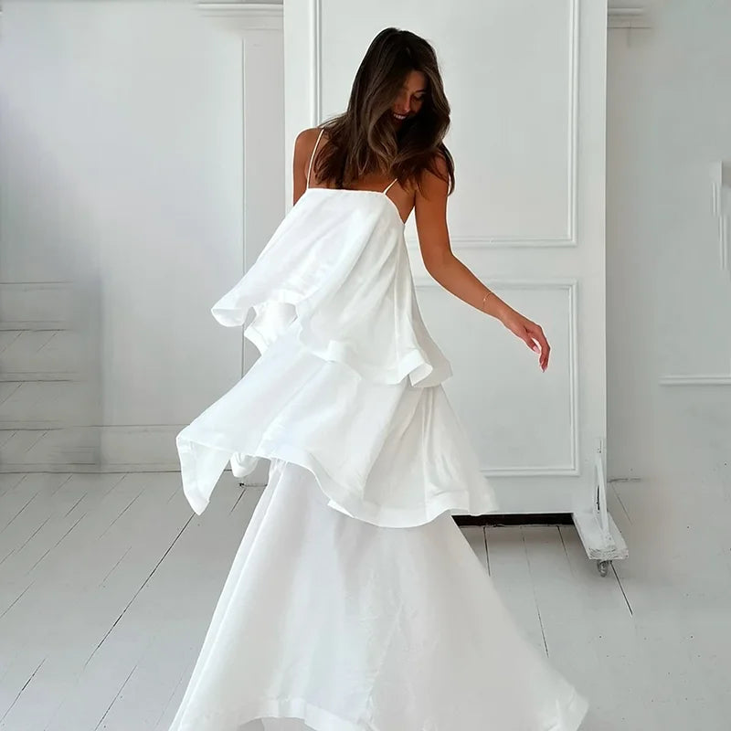 Glorol - Sleeveless A-Line Pleated Loose Maxi Dress
