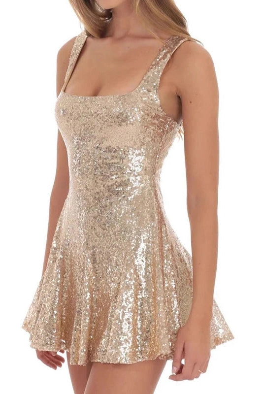 Glorol - Elegant U Collar Slim High Waist Mini Dress