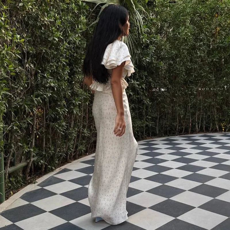 Glorol - Printed V-Neck Slim Fit Maxi Dress