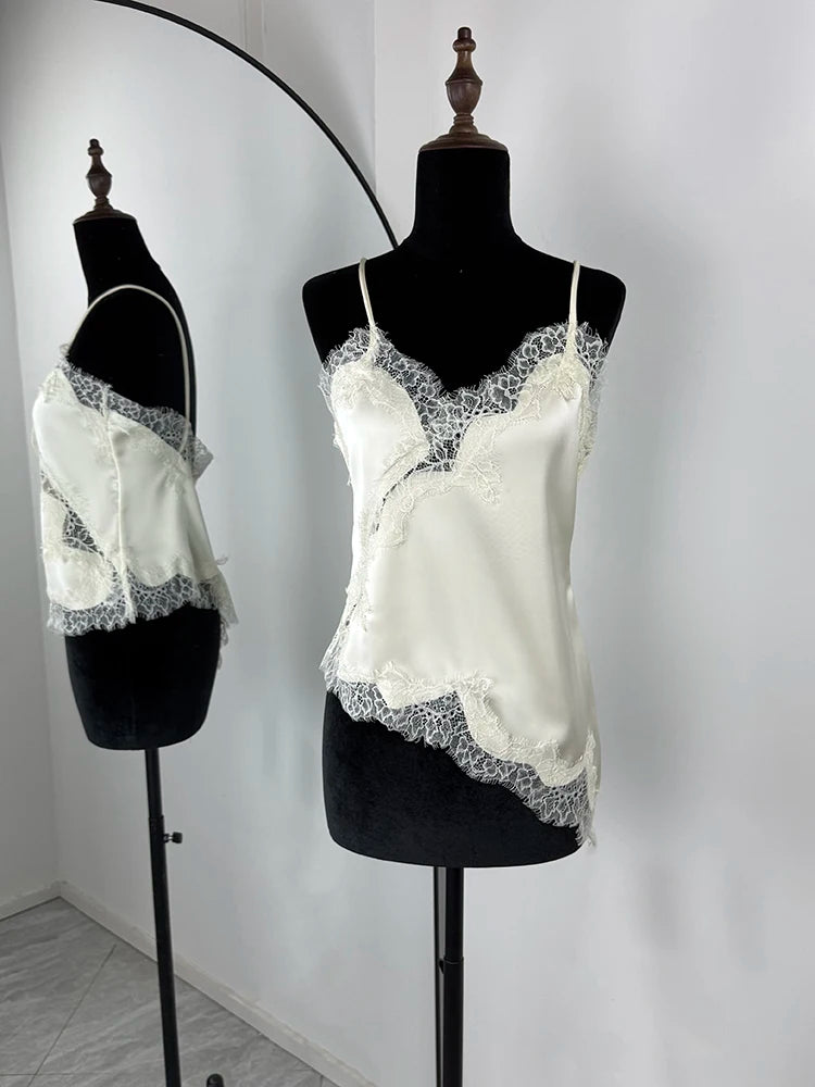 Glorol - Lace Spaghetti Strap Slit Bodycon Mini Dress