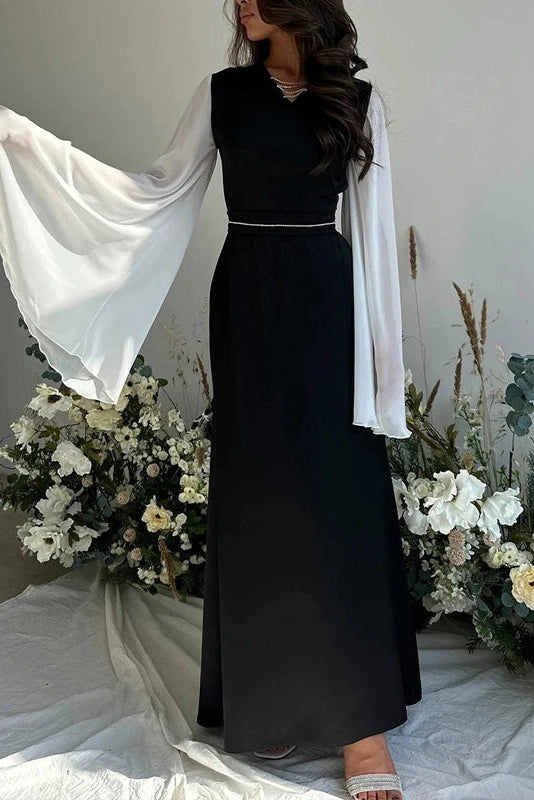 Glorol - Hollow Out V-Neck Flare Sleeve Maxi Dress