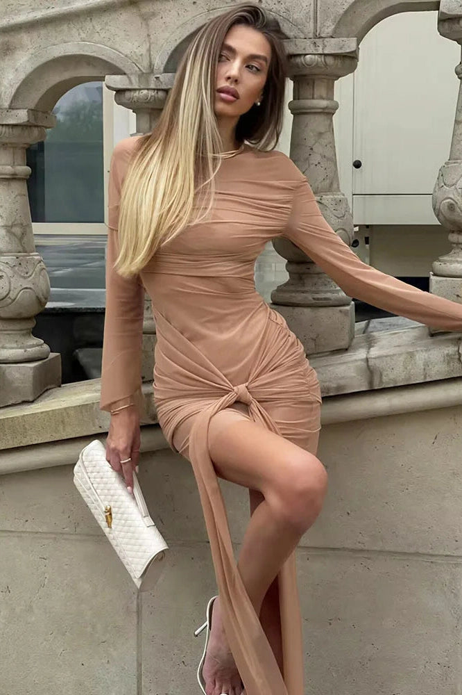 Glorol - See Through Long Sleeve High Waist Mini Dress