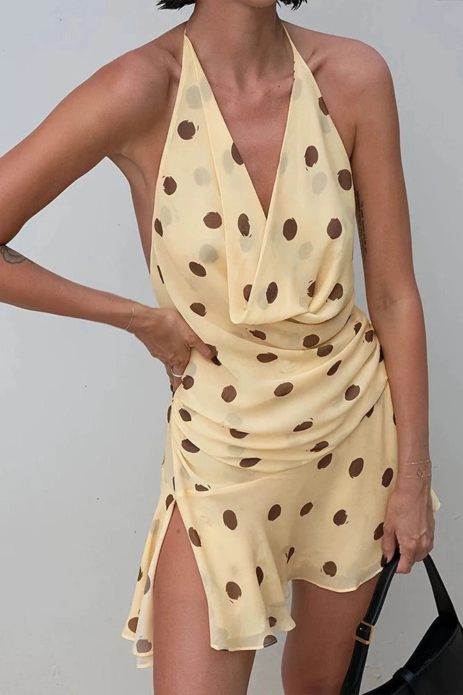 Glorol - Printed Off Shoulder V-Neck Backless Mini Dress
