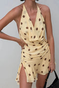 Glorol - Printed Off Shoulder V-Neck Backless Mini Dress
