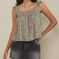 Glorol - Plaid Square Neck Sleeve Backless Top