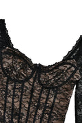 Glorol - Lace Corset Long Sleeve V-Neck Jumpsuit