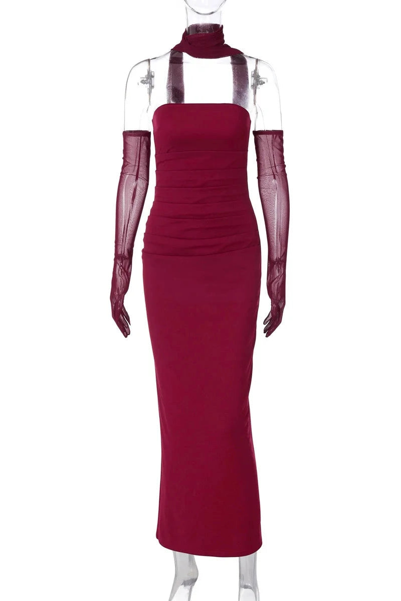 Glorol - Elegant Strapless Slim Sleeveless Maxi Dress