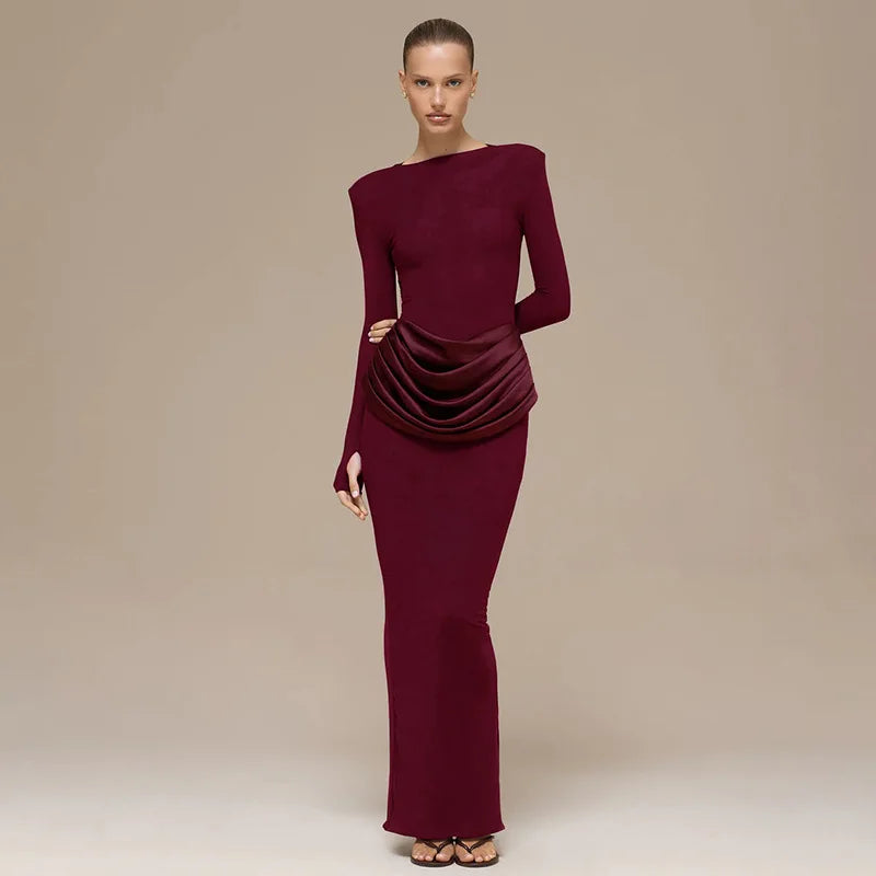 Glorol - Long Sleeve High Waist Slim Maxi Dress