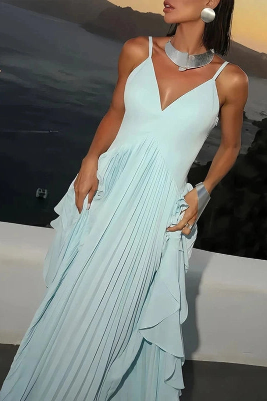 Glorol - Elegant V-Neck Sleeveless High Waist Maxi Dress