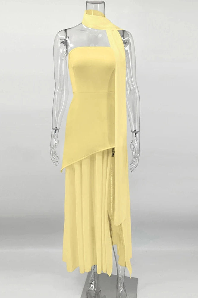Glorol - Elegant Strapless Sleeveless Mesh Maxi Dress