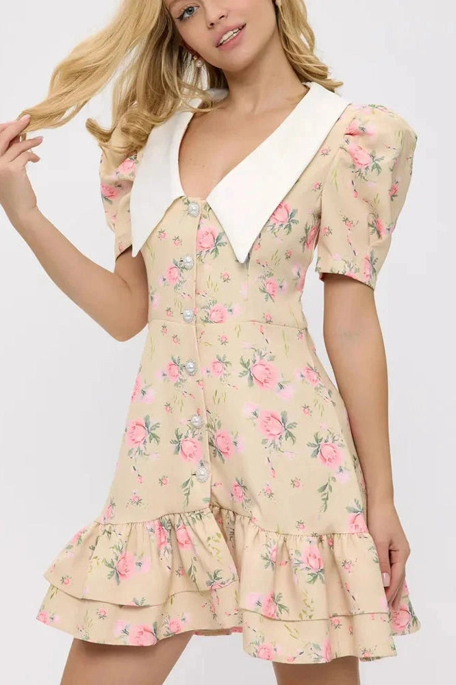 Glorol - Printed Short Sleeve Patchwork Bodycon Mini Dress