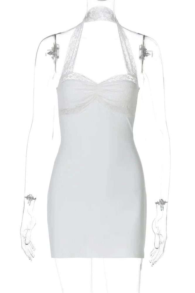 Glorol - Lace Backless Patchwork High Waist Mini Dress