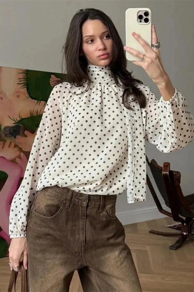 Glorol - Patchwork Loose Long Sleeve Lace-Up Top