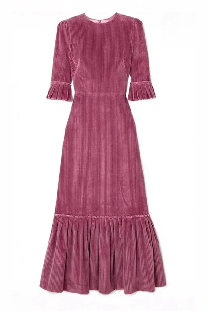 Glorol - Elegant Half Sleeve Pleated High Waist Slim Maxi Dress