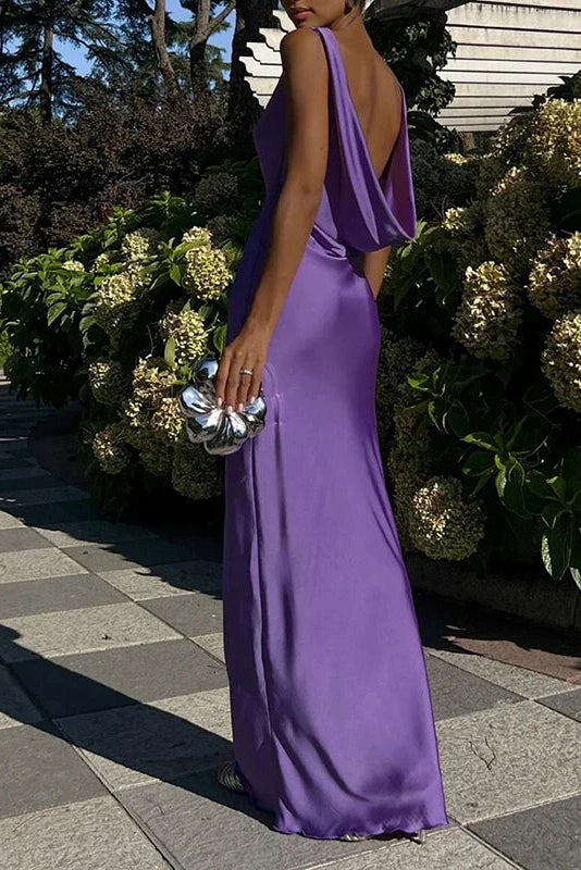Glorol - Hollow Out High Waist V-Neck Backless Slim Maxi Dress