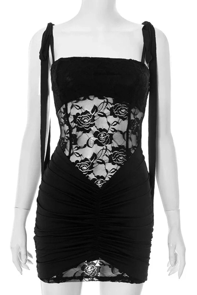 Glorol - Lace Spaghetti Strap Sleeveless High Waist Mini Dress