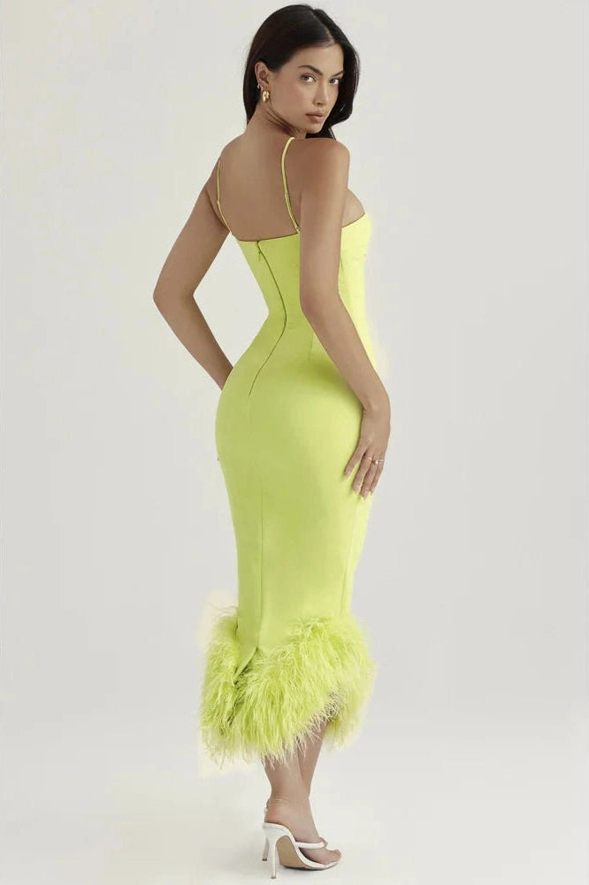 Glorol - Elegant Spaghetti Strap Backless Bodycon Midi Dress