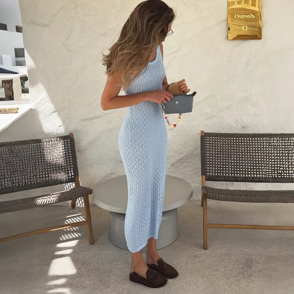 Glorol - Elegant Hollow Out Sleeveless Maxi Dress