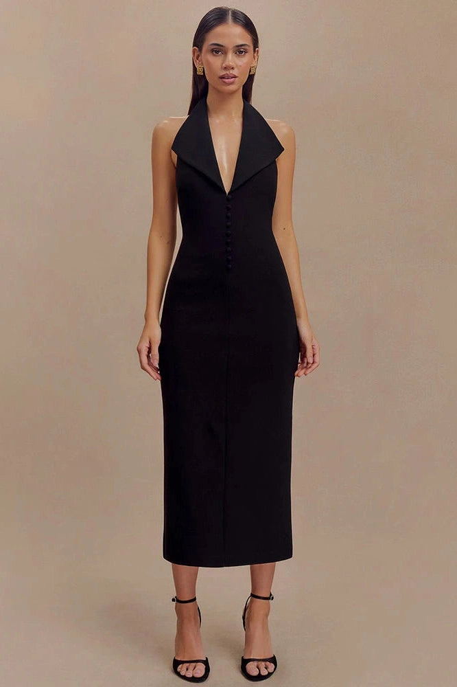 Glorol - Deep V Neck Sleeveless Backless Bodycon Maxi Dress