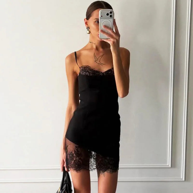 Glorol - Elegant Patchwork See Through Backless Mini Dress