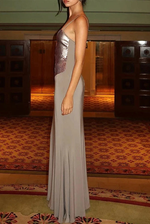 Glorol - Elegant Hollow Out Fit Sleeveless Spaghetti Strap Maxi Dress