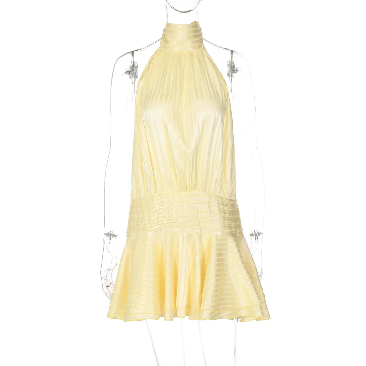 Glorol - Backless Lace Up Sleeveless Pleated Mini Dress