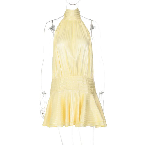 Backless Lace Up Sleeveless Pleated Mini Dress