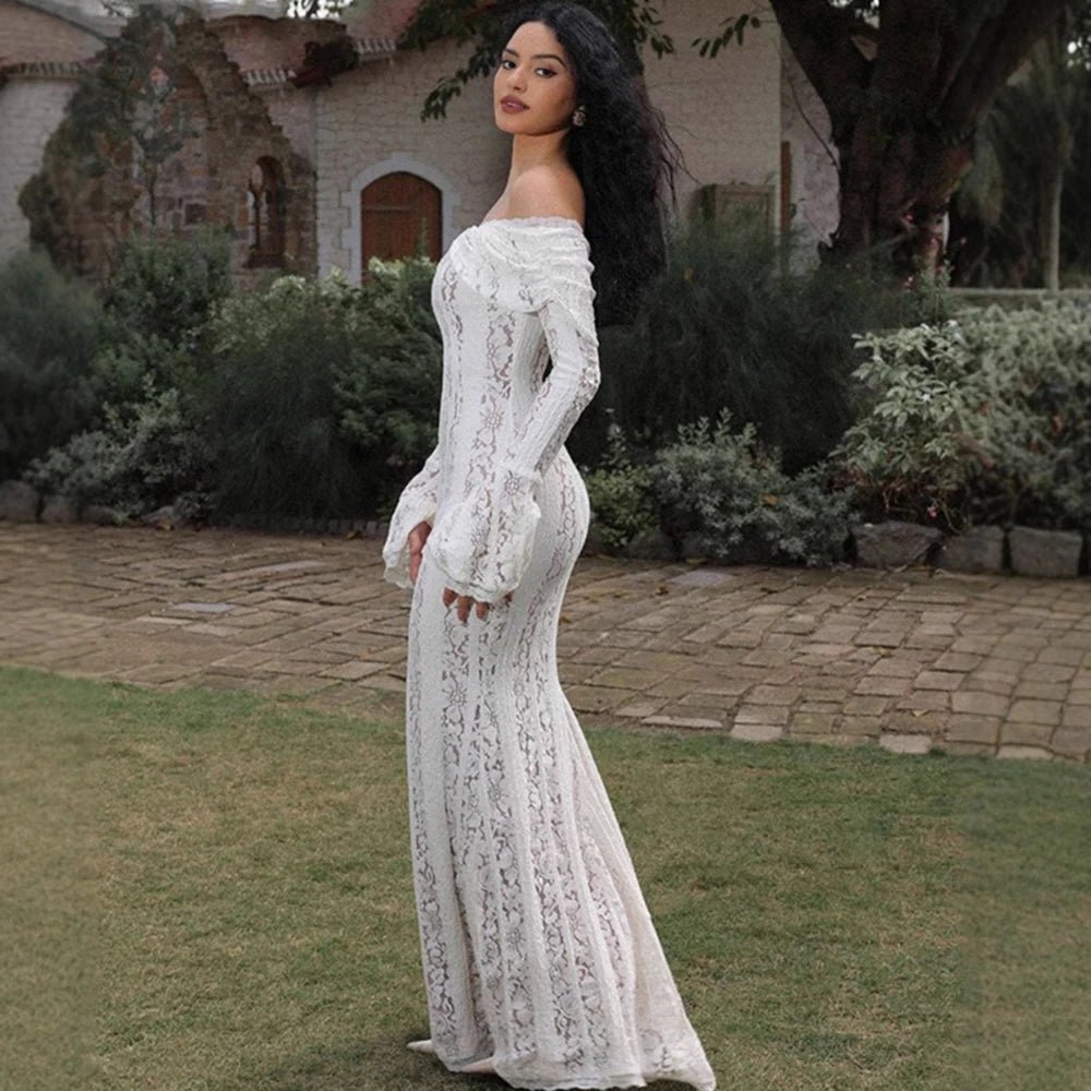 Glorol - Hollow Out Long Sleeve Bodycon Maxi Dress
