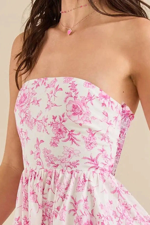 Glorol - Floral Print Strapless Mini Dress
