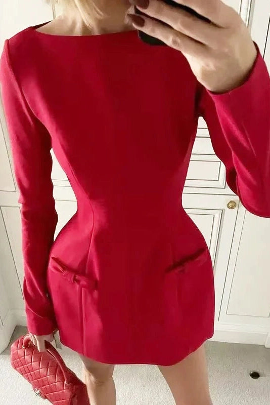 Glorol - Elegant Long Sleeve Bodycon High Waist Mini Dress