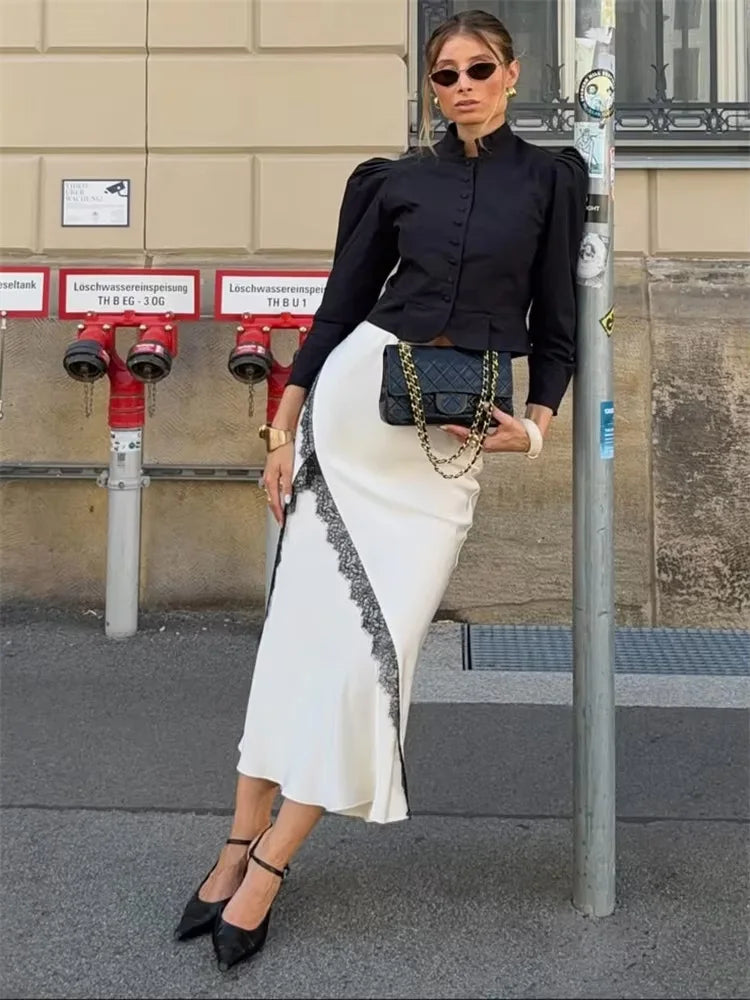 Glorol - High Waist Lace Patchwork Skirt