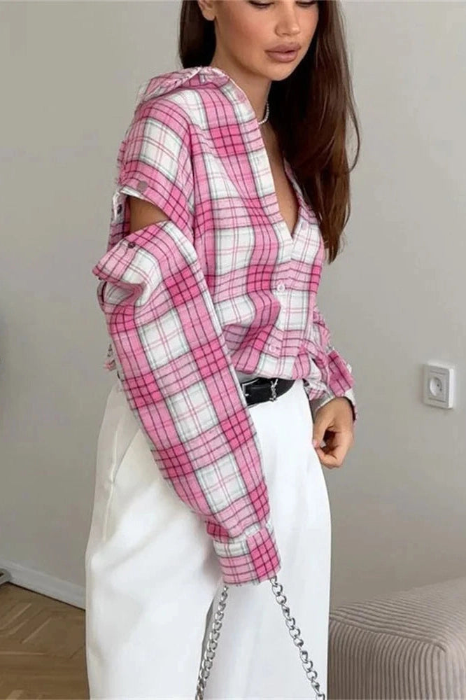 Glorol - Printed Patchwork Loose Long Sleeve Top