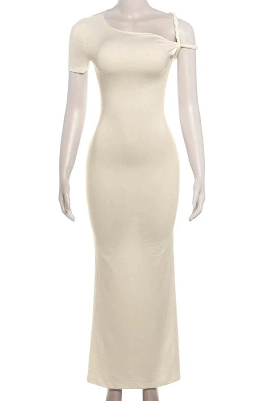 Glorol - One Shoulder Slim High Waist Sleeveless Bodycon Mini Dress