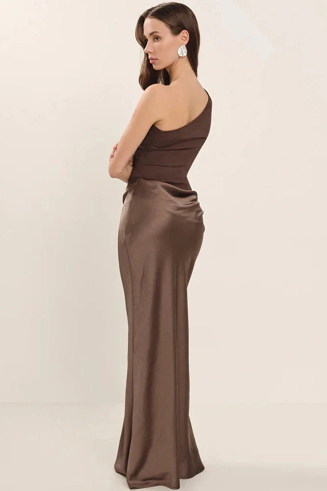 Glorol - Inclined Shoulder Patchwork Sleeveless Backless Bodycon Maxi Dress