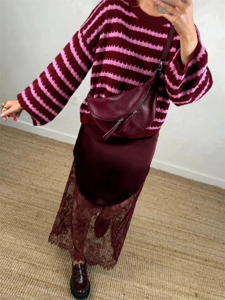 Glorol - High Waist Printed Lace Patchwork See-Through Skirt