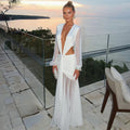 Glorol - Pleated Deep V-Neck Bodycon Maxi Dress