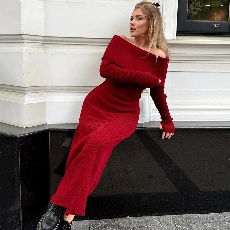 Glorol - Elegant Off-Shoulder High Waist Maxi Dress