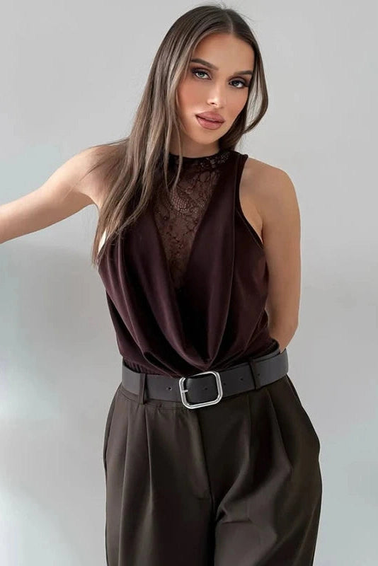 Glorol - Lace Cutout Sleeveless Pleated Jumpsuit