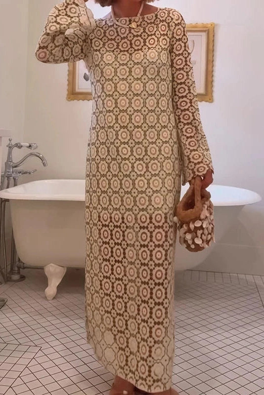 Glorol - O-Neck Loose A-Line See-Through Printed Maxi Dress