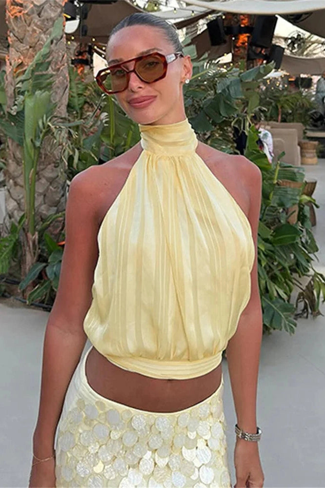 Glorol - Backless Lace-Up Sleeveless Top