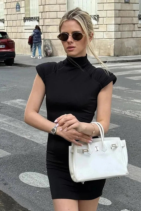 Glorol - Elegant Turtleneck Sleeveless Slim High Waist Mini Dress